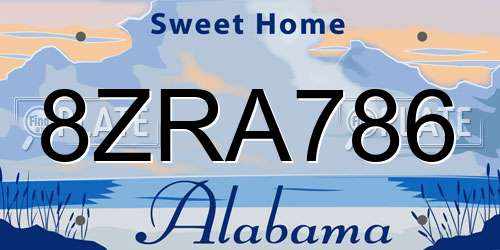 8ZRA786 Alabama License Plate