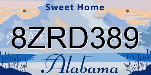 8ZRD389 Alabama License Plate