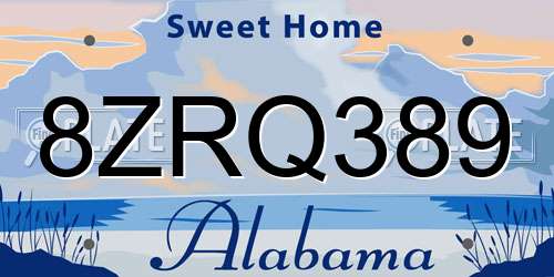 8ZRQ389 Alabama License Plate