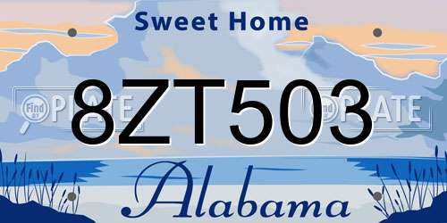 8ZT503 Alabama License Plate
