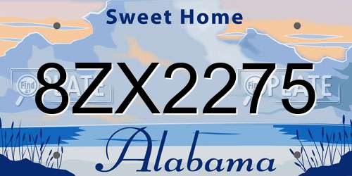 8ZX2275 Alabama License Plate