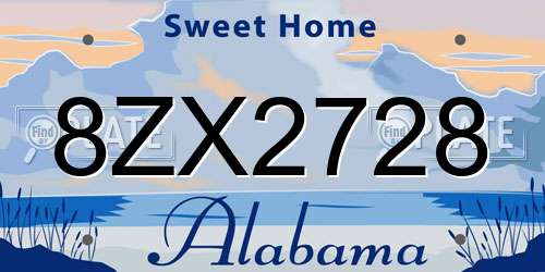 8ZX2728 Alabama License Plate