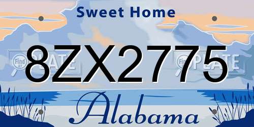 8ZX2775 Alabama License Plate