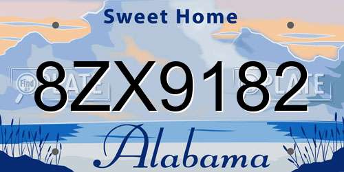 8ZX9182 Alabama License Plate