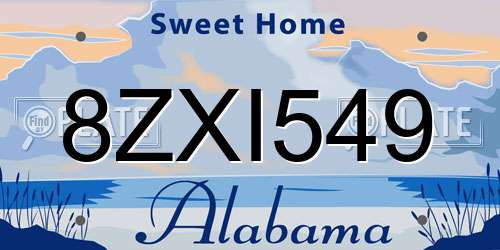 8ZXI549 Alabama License Plate