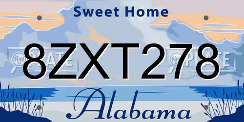 8ZXT278 Alabama License Plate