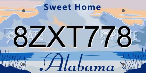 8ZXT778 Alabama License Plate