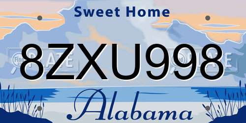 8ZXU998 Alabama License Plate
