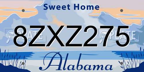 8ZXZ275 Alabama License Plate