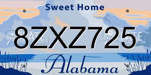 8ZXZ725 Alabama License Plate