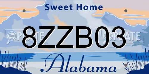 8ZZB03 Alabama License Plate