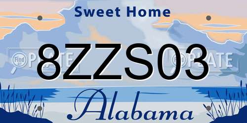 8ZZS03 Alabama License Plate