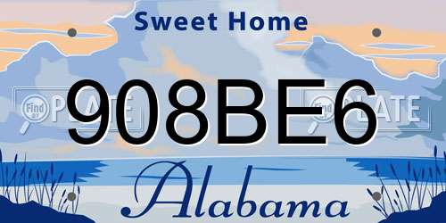 908BE6 Alabama License Plate