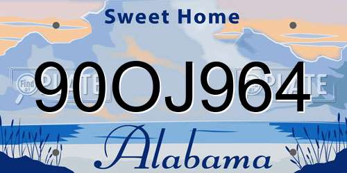 90OJ964 Alabama License Plate
