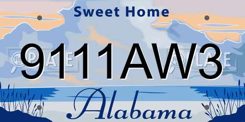 9111AW3 Alabama License Plate