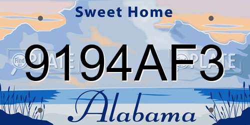 9194AF3 Alabama License Plate