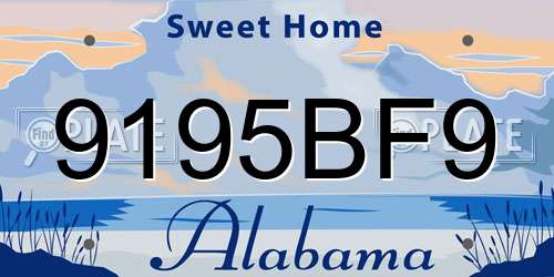 9195BF9 Alabama License Plate