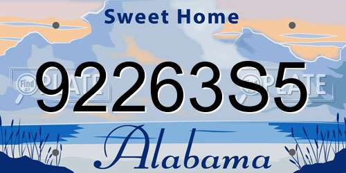 92263S5 Alabama License Plate