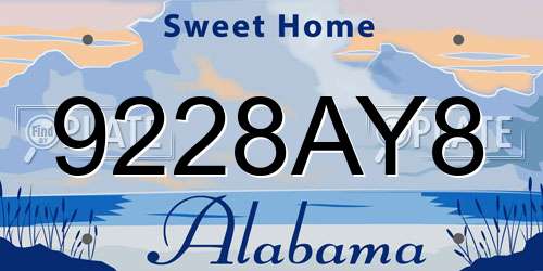 9228AY8 Alabama License Plate