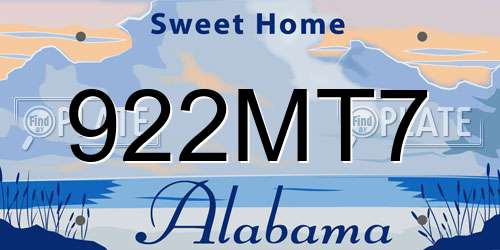 922MT7 Alabama License Plate