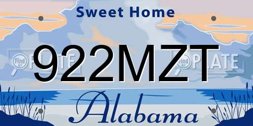 922MZT Alabama License Plate