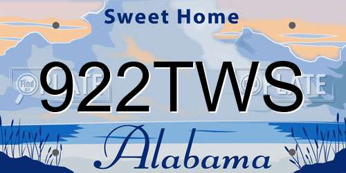 922TWS Alabama License Plate