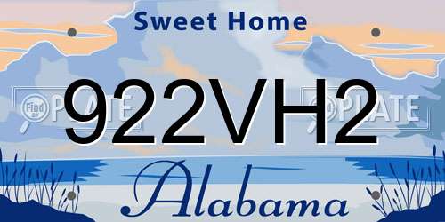 922VH2 Alabama License Plate