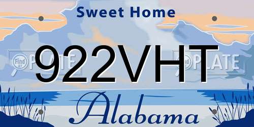 922VHT Alabama License Plate