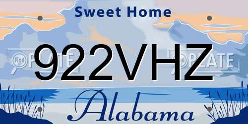 922VHZ Alabama License Plate
