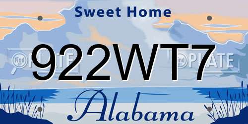 922WT7 Alabama License Plate