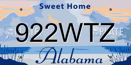922WTZ Alabama License Plate