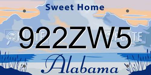 922ZW5 Alabama License Plate