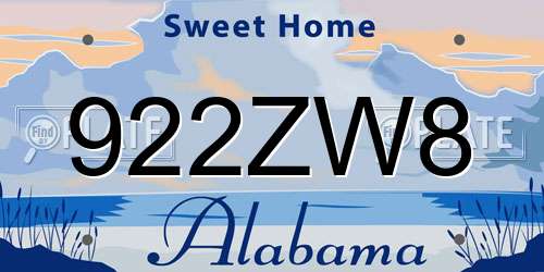 922ZW8 Alabama License Plate