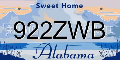 922ZWB Alabama License Plate