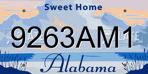 9263AM1 Alabama License Plate