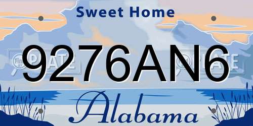9276AN6 Alabama License Plate