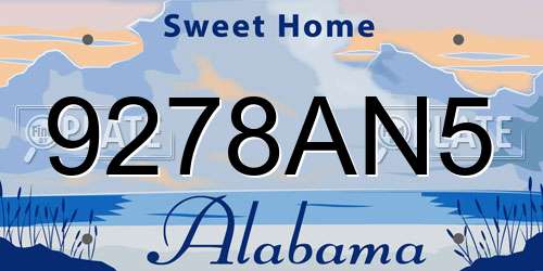 9278AN5 Alabama License Plate