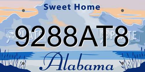 9288AT8 Alabama License Plate