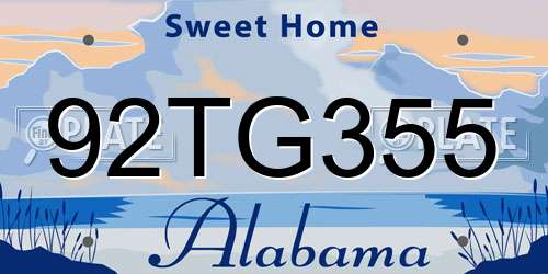 92TG355 Alabama License Plate