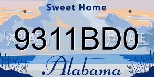 9311BD0 Alabama License Plate