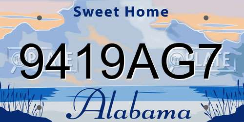 9419AG7 Alabama License Plate
