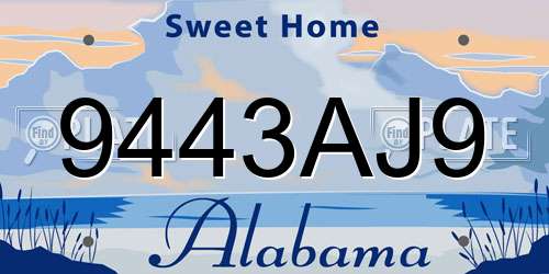 9443AJ9 Alabama License Plate