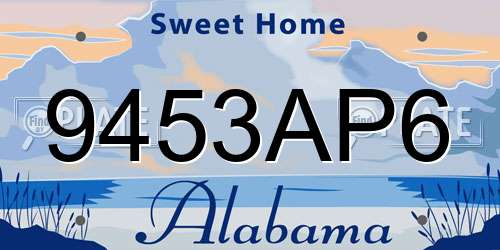 9453AP6 Alabama License Plate
