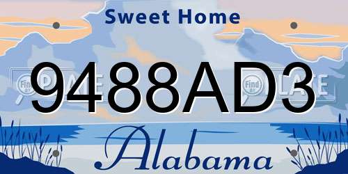 9488AD3 Alabama License Plate
