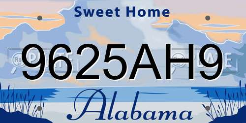 9625AH9 Alabama License Plate