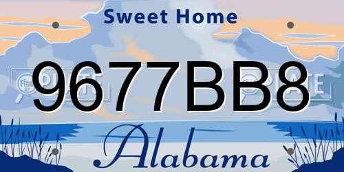 9677BB8 Alabama License Plate