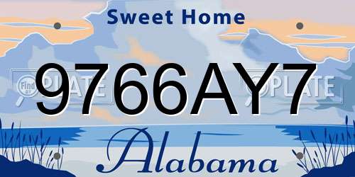 9766AY7 Alabama License Plate
