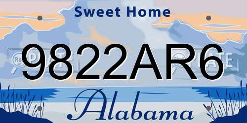 9822AR6 Alabama License Plate