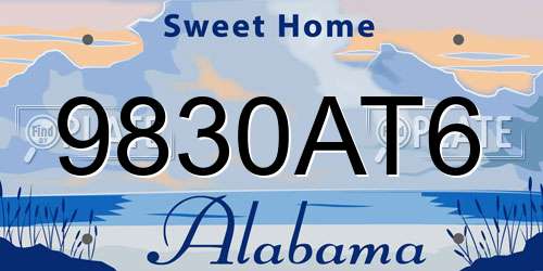 9830AT6 Alabama License Plate