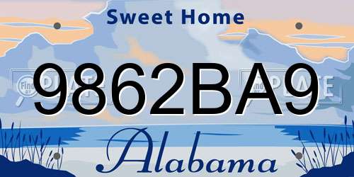 9862BA9 Alabama License Plate